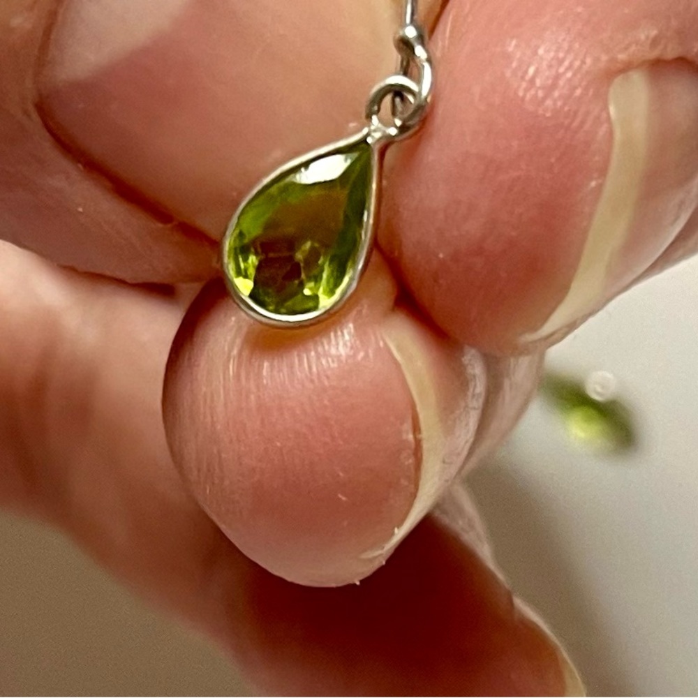 925 green faceted gemstone wire pierced earrings jewelry - Picture 6 of 13